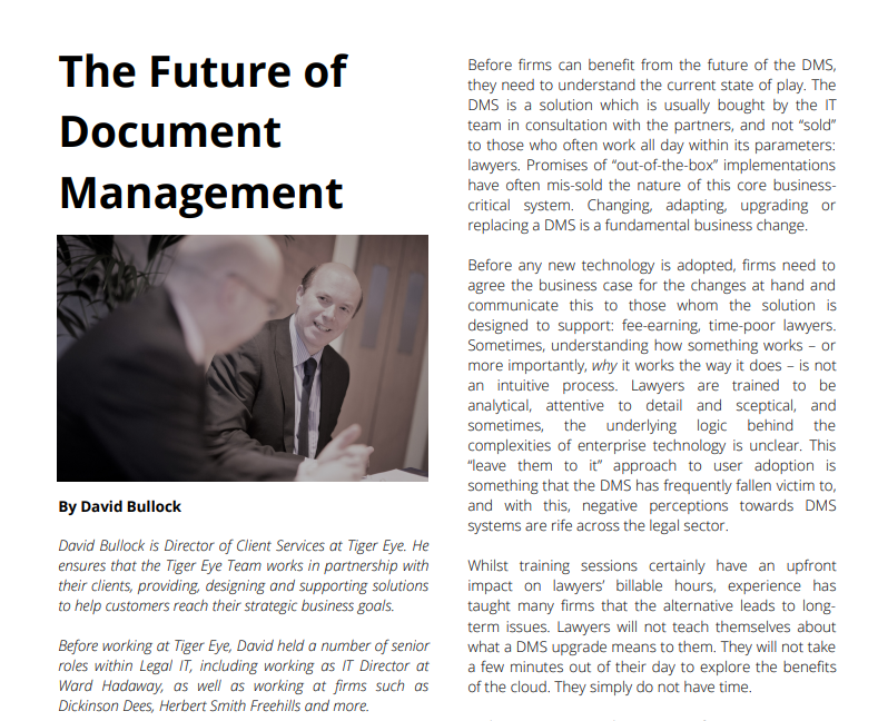 Introduction to David Bullock's article for The Legal Technologist Magazine on 'The Future of Document Management'